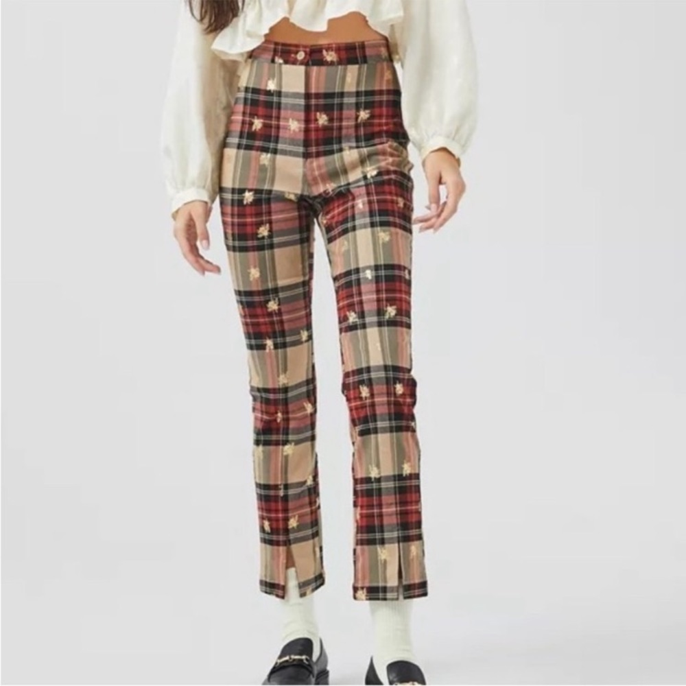 Urban out fitters size 4 plaid gold metallic bee pants AMAZING